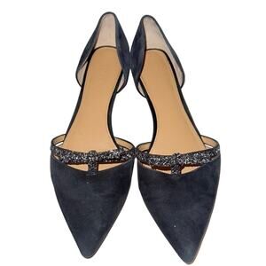 J.CREW suede pointed toe glitter bow whimsigoth party flats 9B